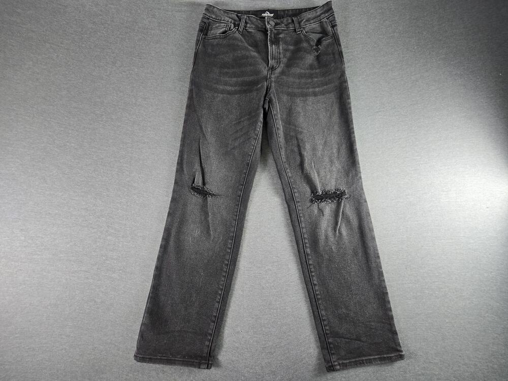Jordache Jeans Womens 10 Black High Rise Straight Distressed Stretch Denim Pants